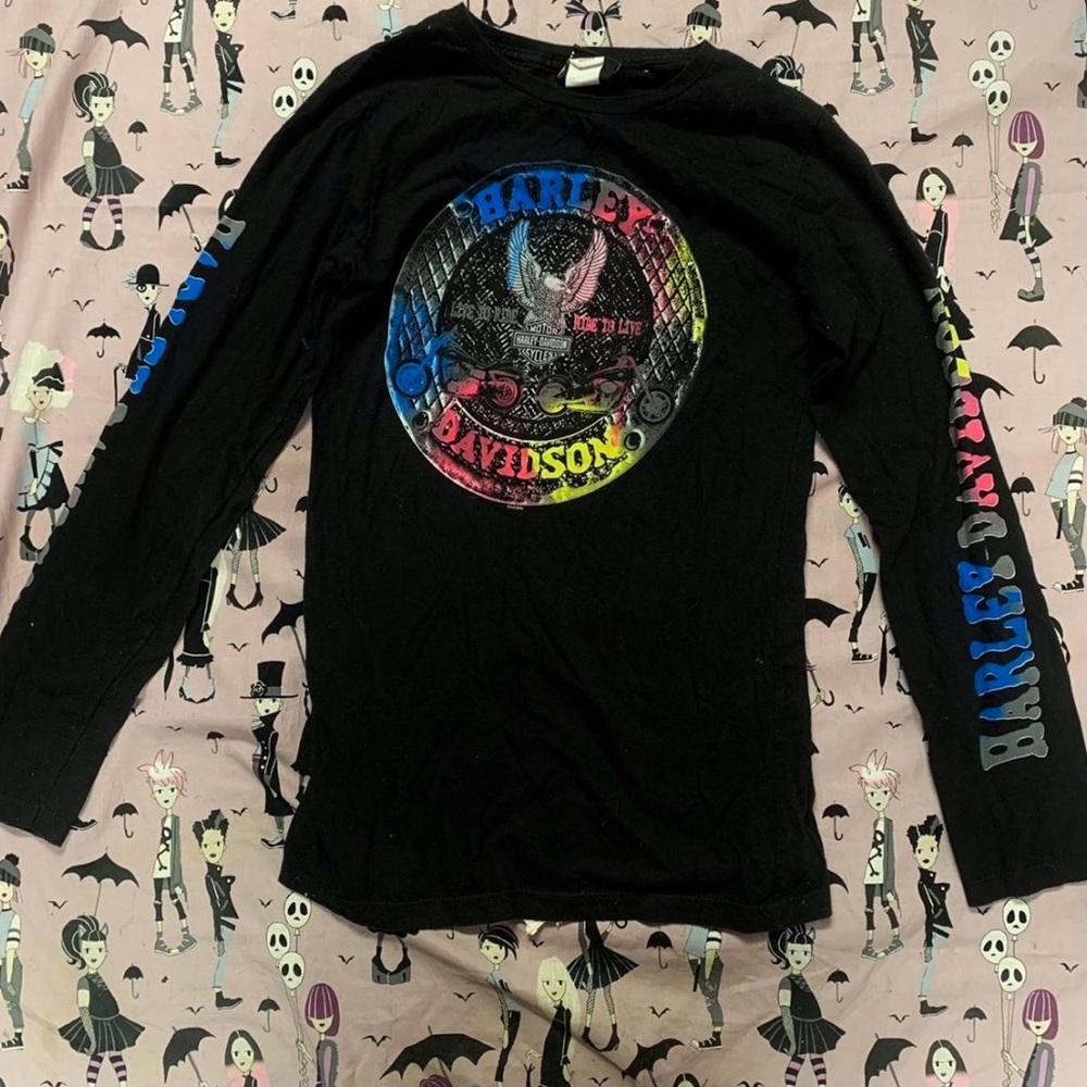 Harley Davidson Long Sleeve - Blue, Yellow, Pink